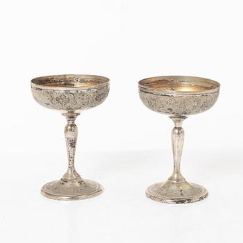 Cocktailglas, 6 st, samt bricka, silver, Iran, 1900-tal.