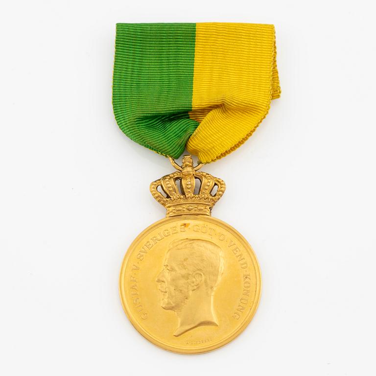 Medalj, Kungliga Patriotiska Sällskapet, guld, Gustaf V, 1916.