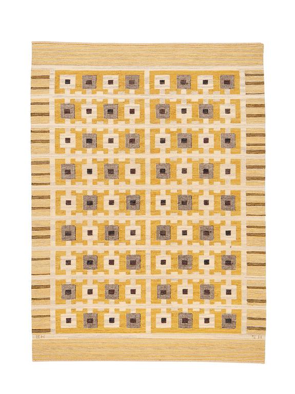 Berit Koenig, matta, "Tjuven i Bagdad, gul", rölakan, ca 238,5 x 177 cm, signerad SH BK.