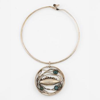 Lars Arby, pendant with neck ring, sterling silver with tourmalines, Gothenburg 1970 and 1974.