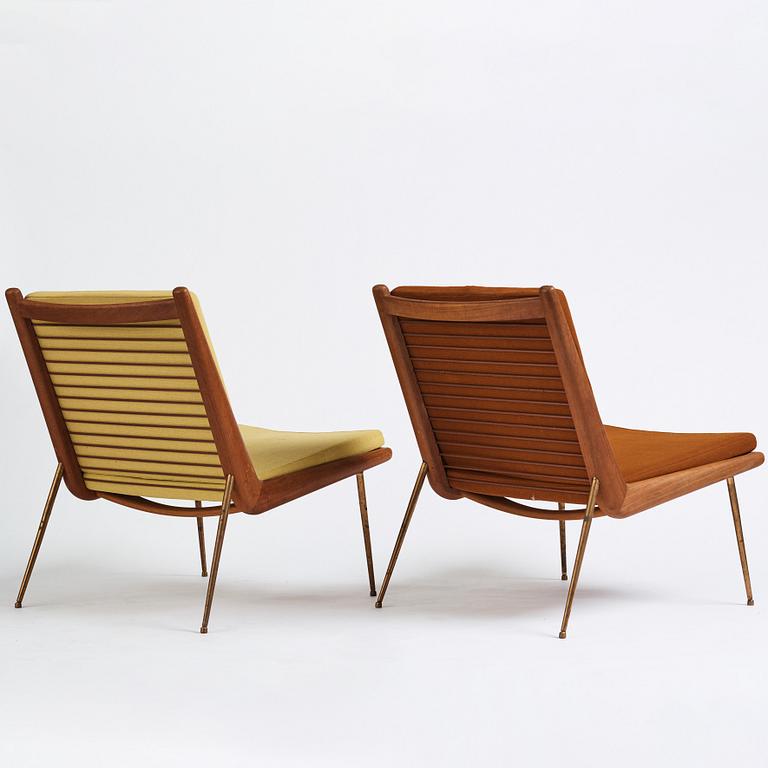 Peter Hvidt & Orla Mølgaard Nielsen, two teak "Boomerang" easy chairs, France & Daverkosen, Denmark 1950's.