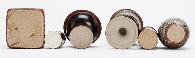 A set of six Stig Lindberg stoneware miniatures, Gustavsberg studio 1960's-70's.