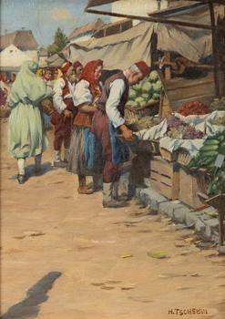 Hans Tschelan, På marknaden.