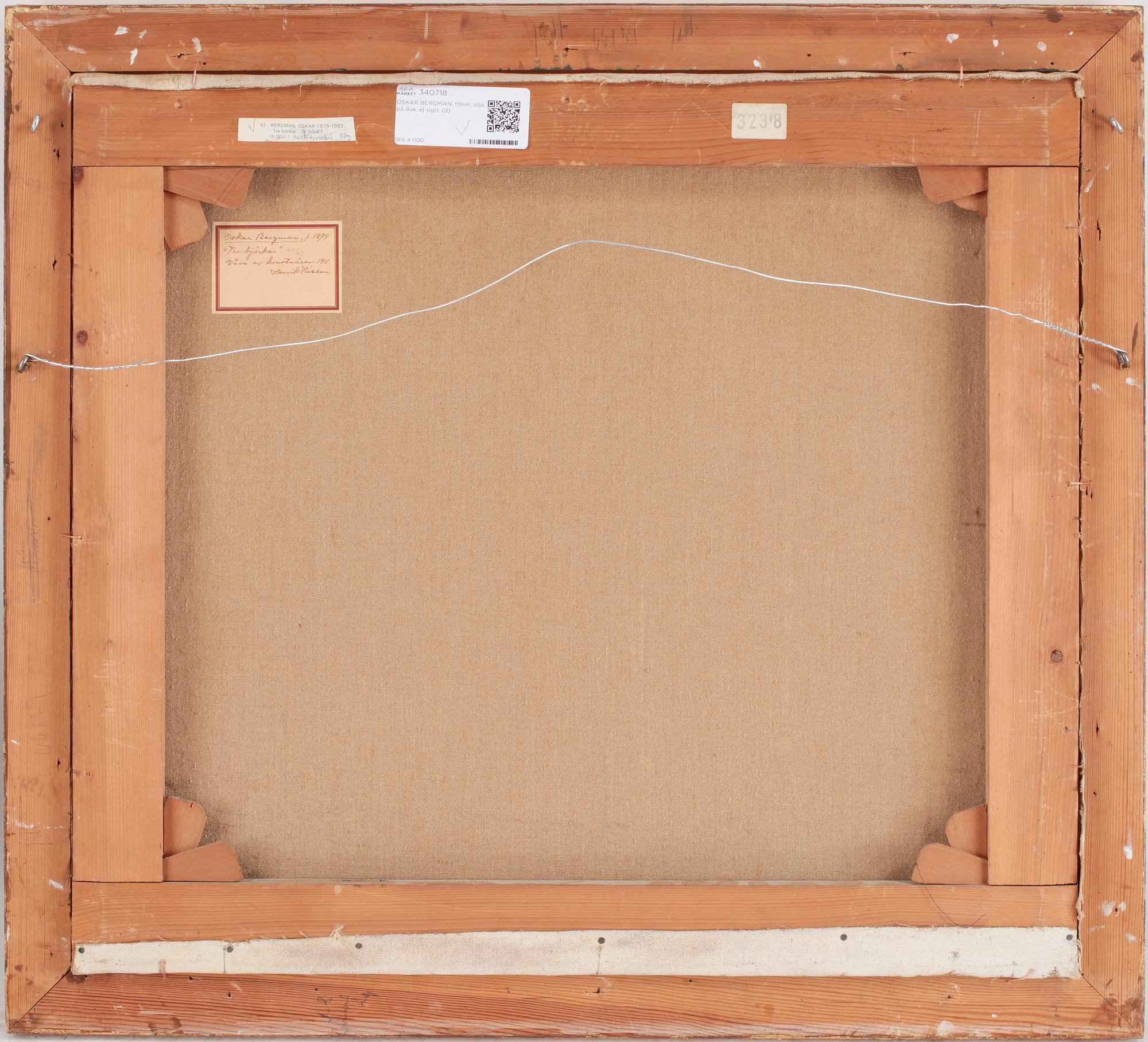 OSKAR BERGMAN, tillskr, olja på duk, ej sign.