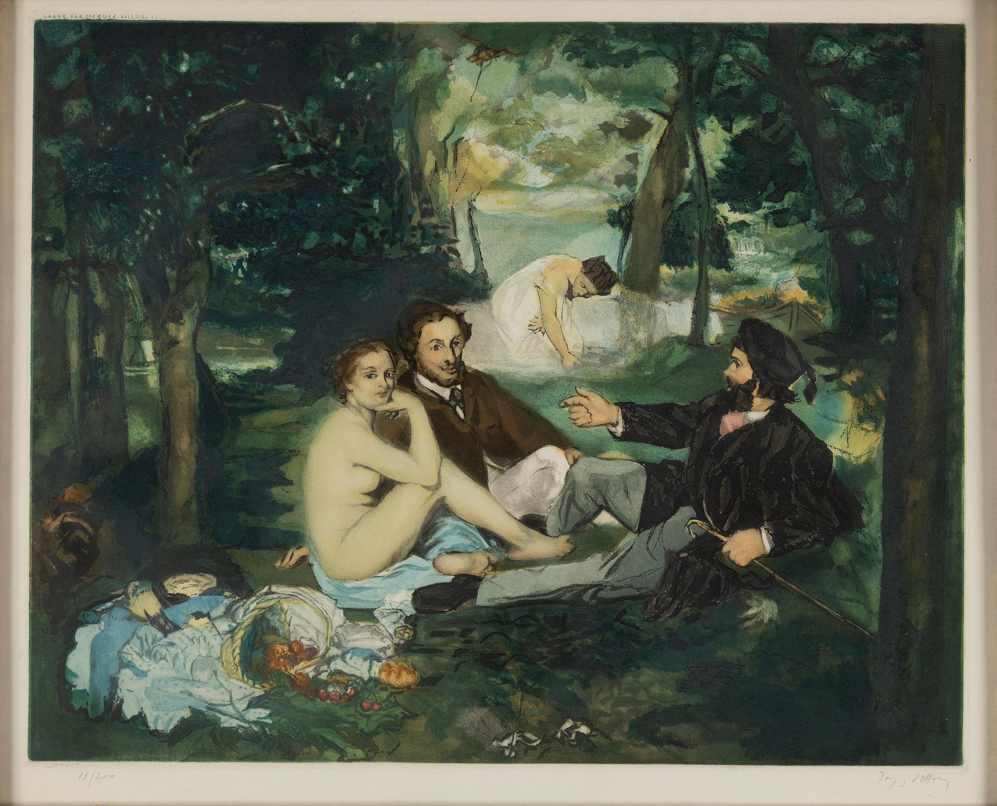 ÉDOUARD MANET, efter, färgakvatintetsning, utförd av Jacques Villon 1929, signerad Jacques Villon och numrerad 11/200.