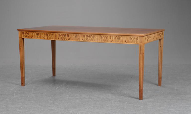 A Carl malmsten mahogany desk with inlays, "Ståndare".