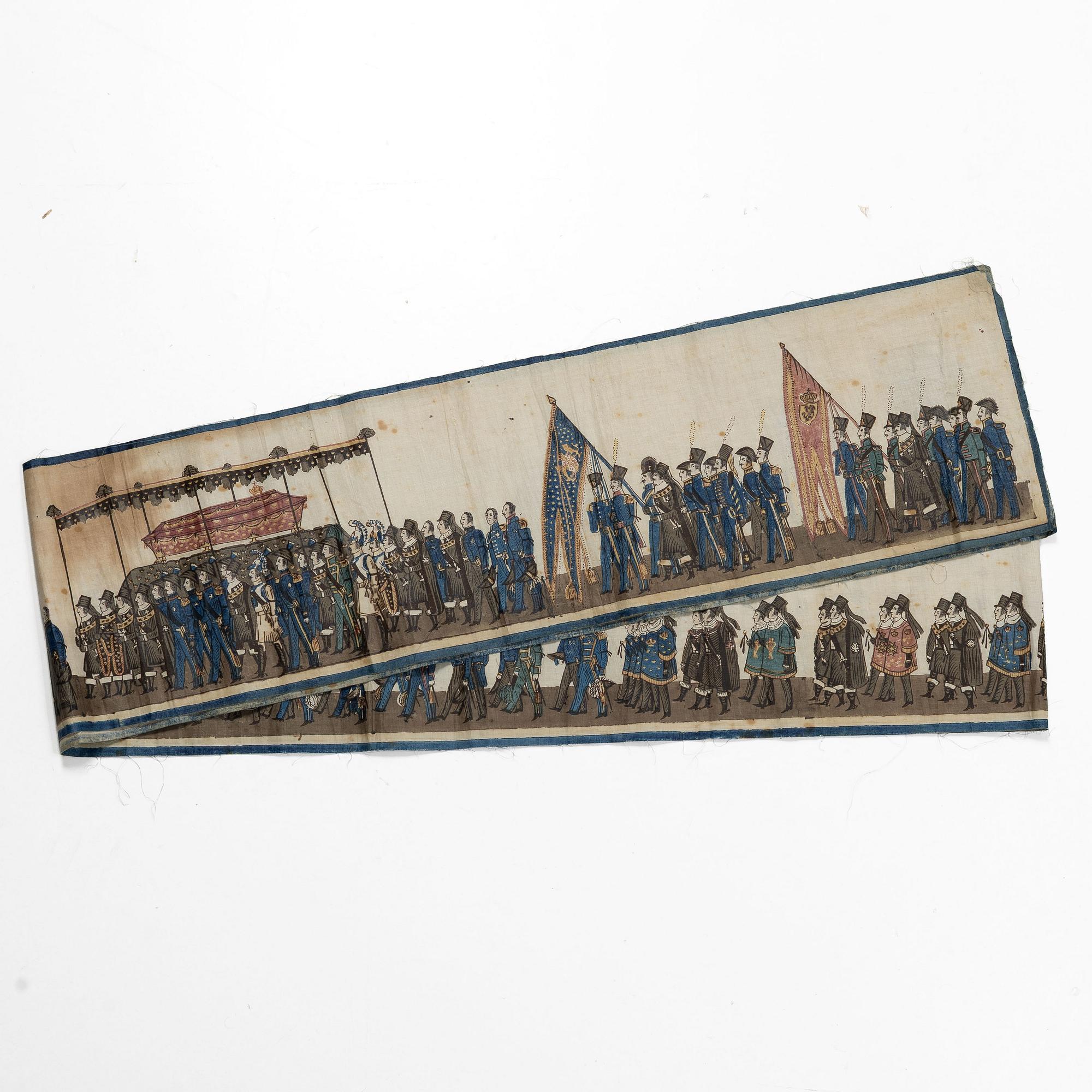 Minnesbonaden från 1844 över Karl XIV Johans begravningståg.