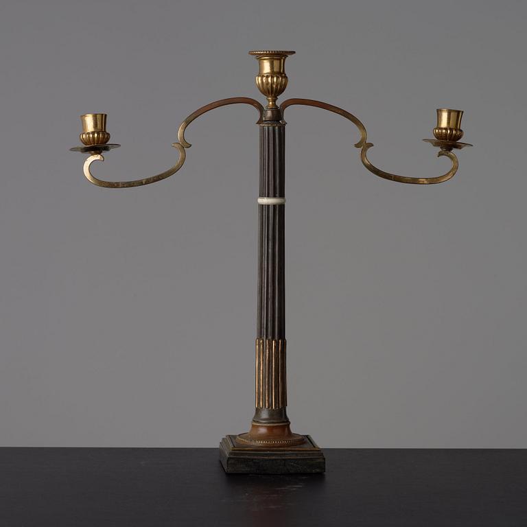 A late Gustavian circa 1800 three-light candelabra.