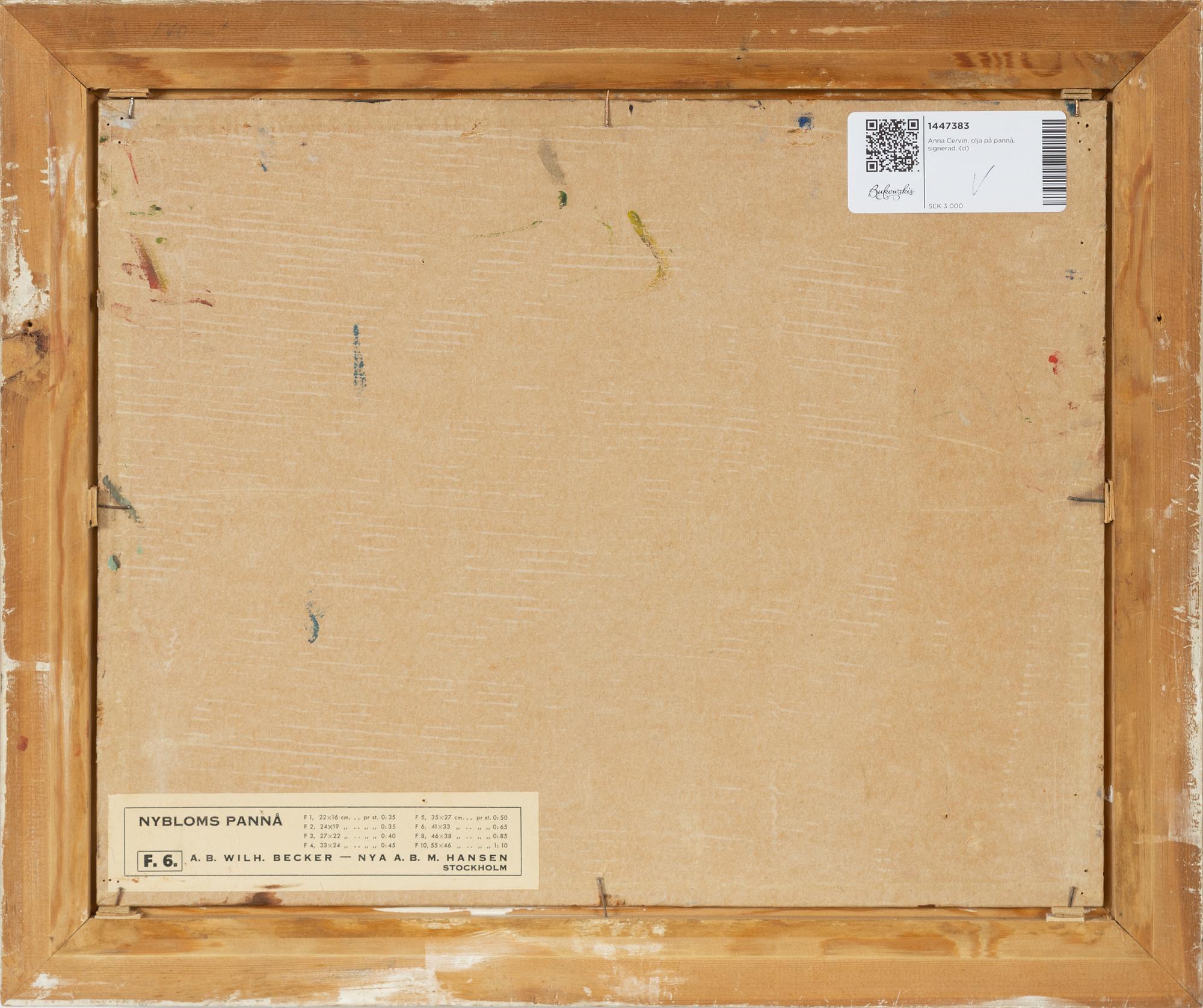 Anna Cervin, olja på pannå, signerad.