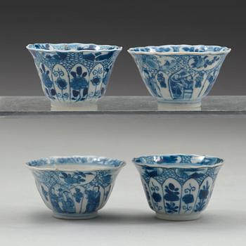 A set of four blue and white cups, Qing dynasty, Kangxi (1662-1722).