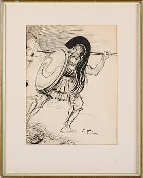 ALBERT ENGSTRÖM, tusch, monogramsignerad. AE.