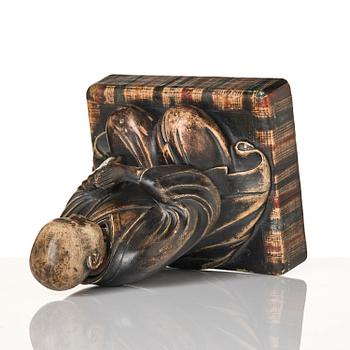 A painted and lacquered wooden sculpture of a monk, Japan, 19th century.