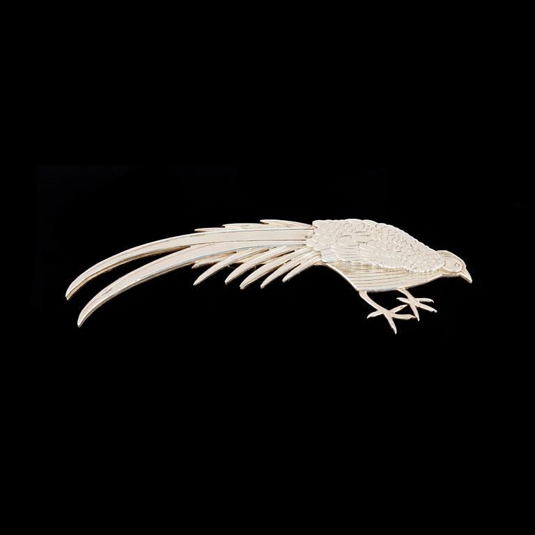 A Wiwen Nilsson sterling brooch of a pheasant, Lund 1966.