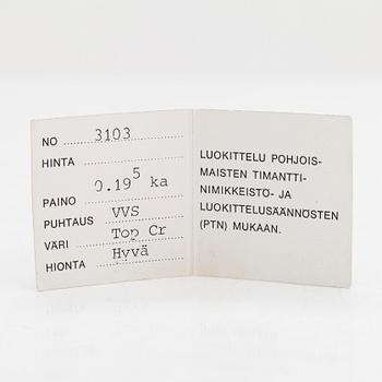 Tillander, slipsnål, 18K vitguld med en briljantslipad diamant ca 0.19 ct. Helsingfors 1985.