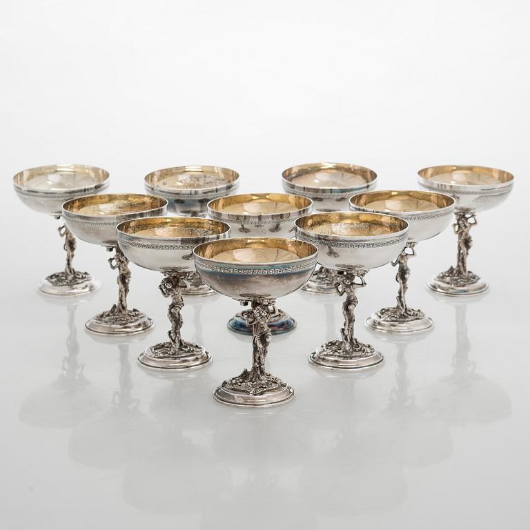 Dessertskålar, 10 st, sterling silver, Spanien, 1900-talets mitt.