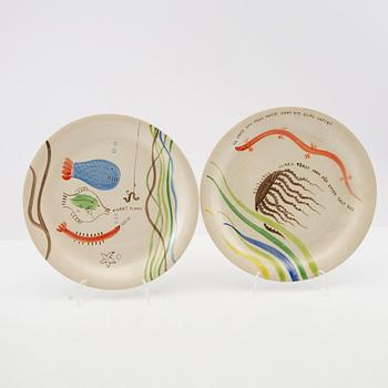 Stig Lindberg, 12 plates "Löja" Gustavsberg, second half of the 20th century, earthenware.