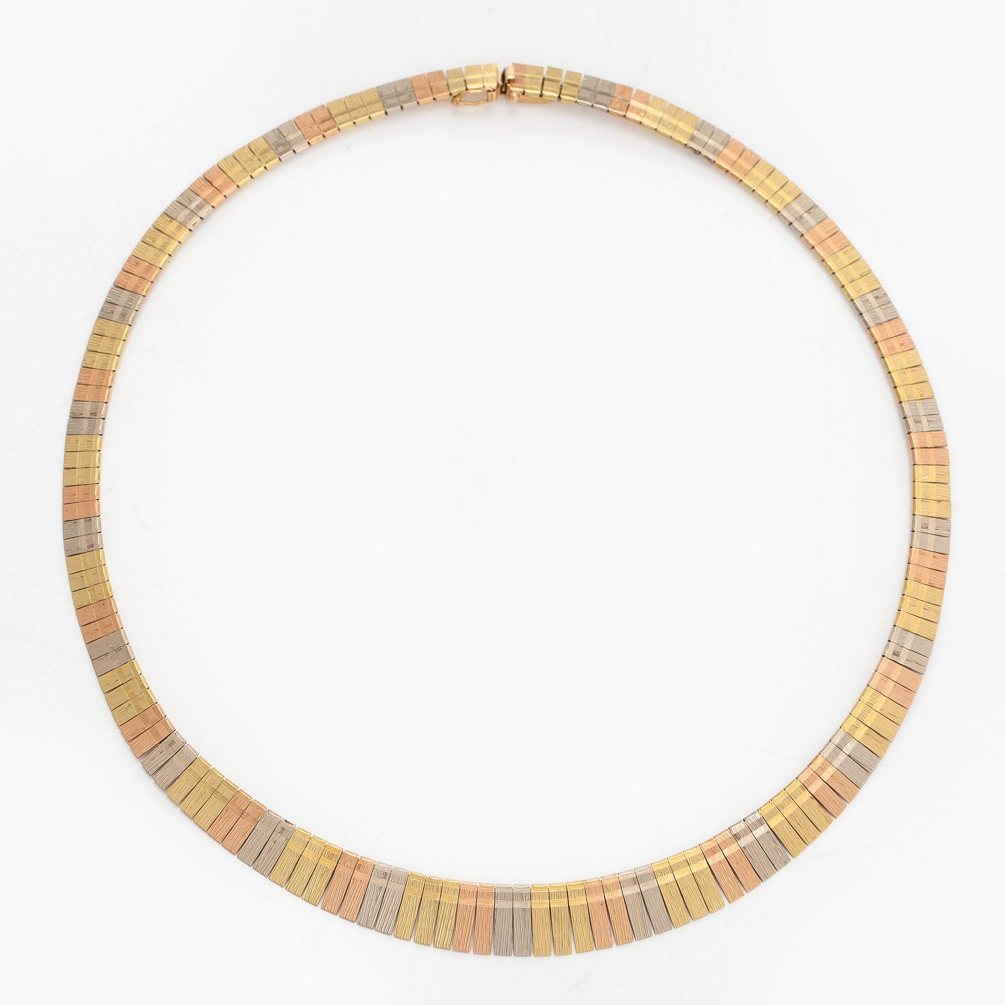 A 14K three-colour gold necklace.