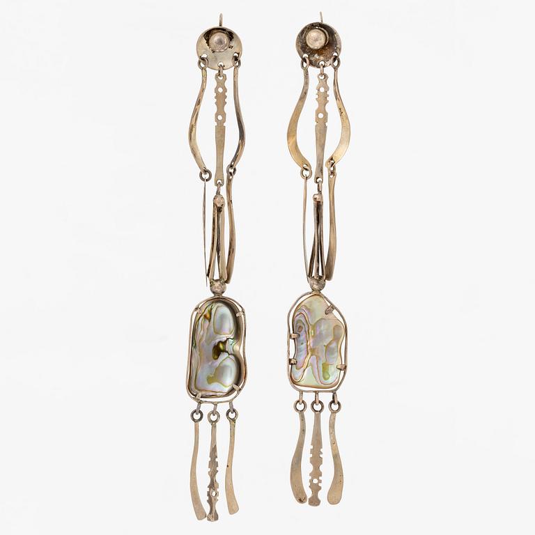 Earrings, a pair, silver with shell, 1970s.