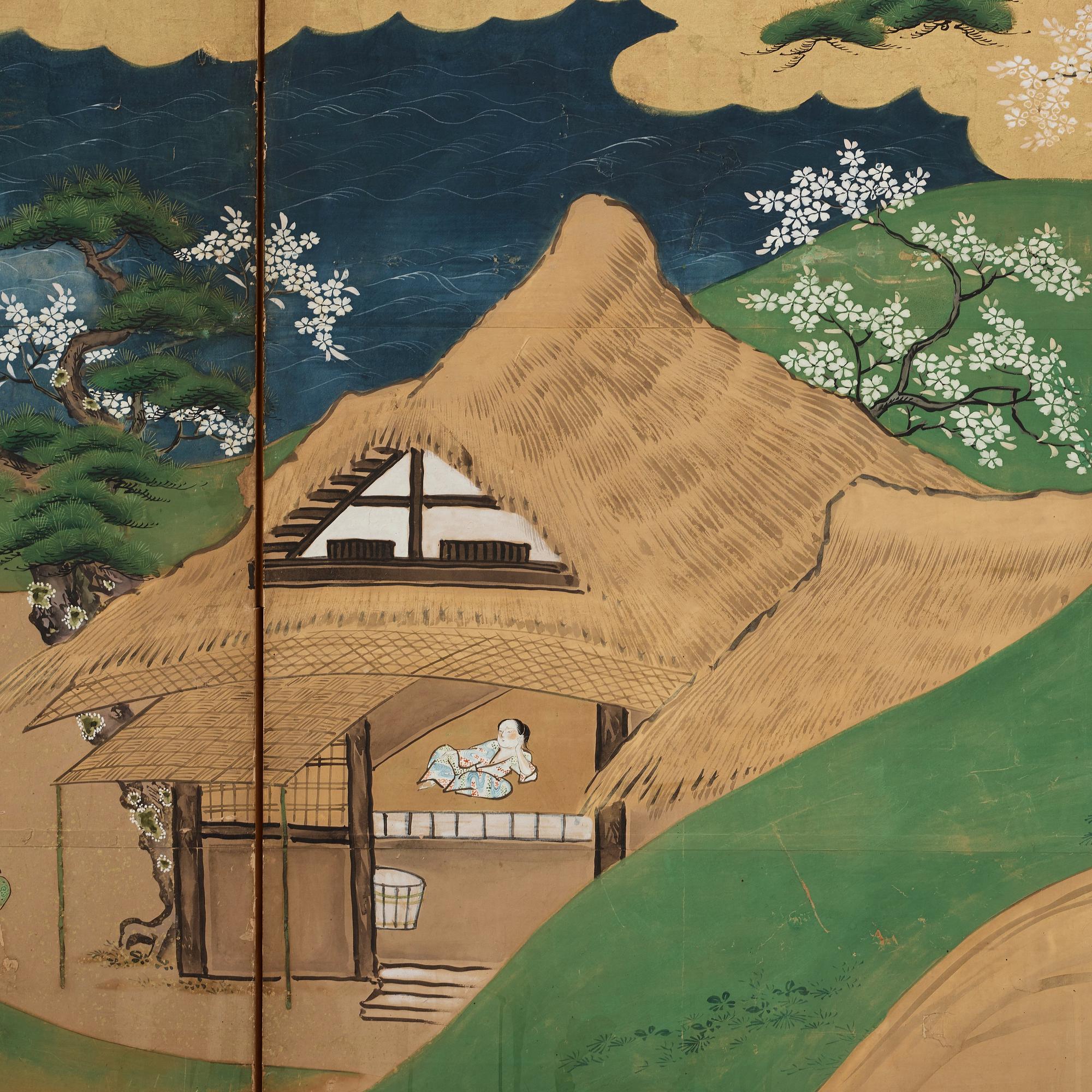 A pair of Japanese six panel screens, Edo period, 19th Century.