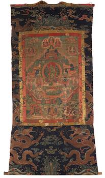 1107. Thangka, grön Tara, tusch och färg på duk. Tibet, 1800-tal.