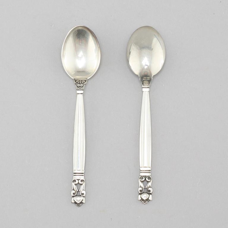 14 silver coffeespoons, "Konge/Acorn", Georg Jensen, Köpenhamn.