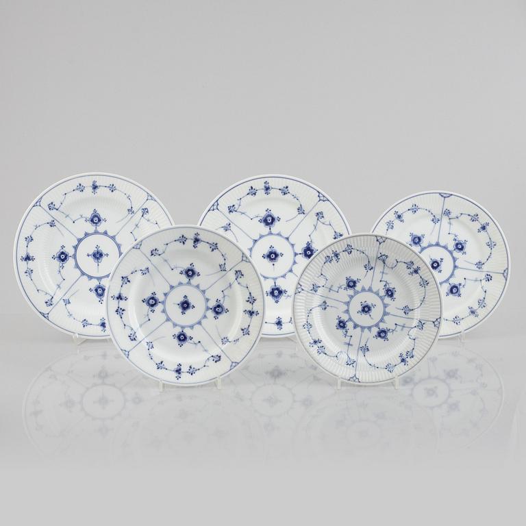 A group of eleven 'Blue Fluted Plain' /'Musselmalet' porcelain dishes and plates, Royal Copenhagen, 1893-1923 and later.