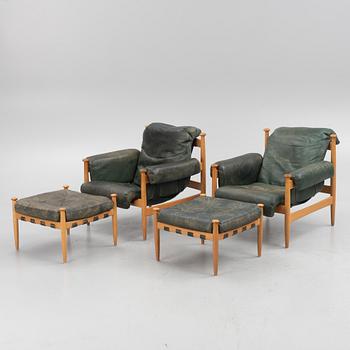 Erik Merthen, a pair of "Amiral" armchairs with ottoman, IRE Möbler, Sweden, 1960's.