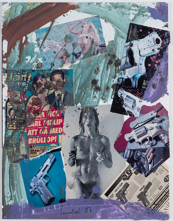 Ulf Lundell, mixed media with collage, signed and dated 07.