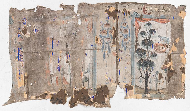 A nine-piece part folk art wall painting from Värmland, Sweden, late 18th century.