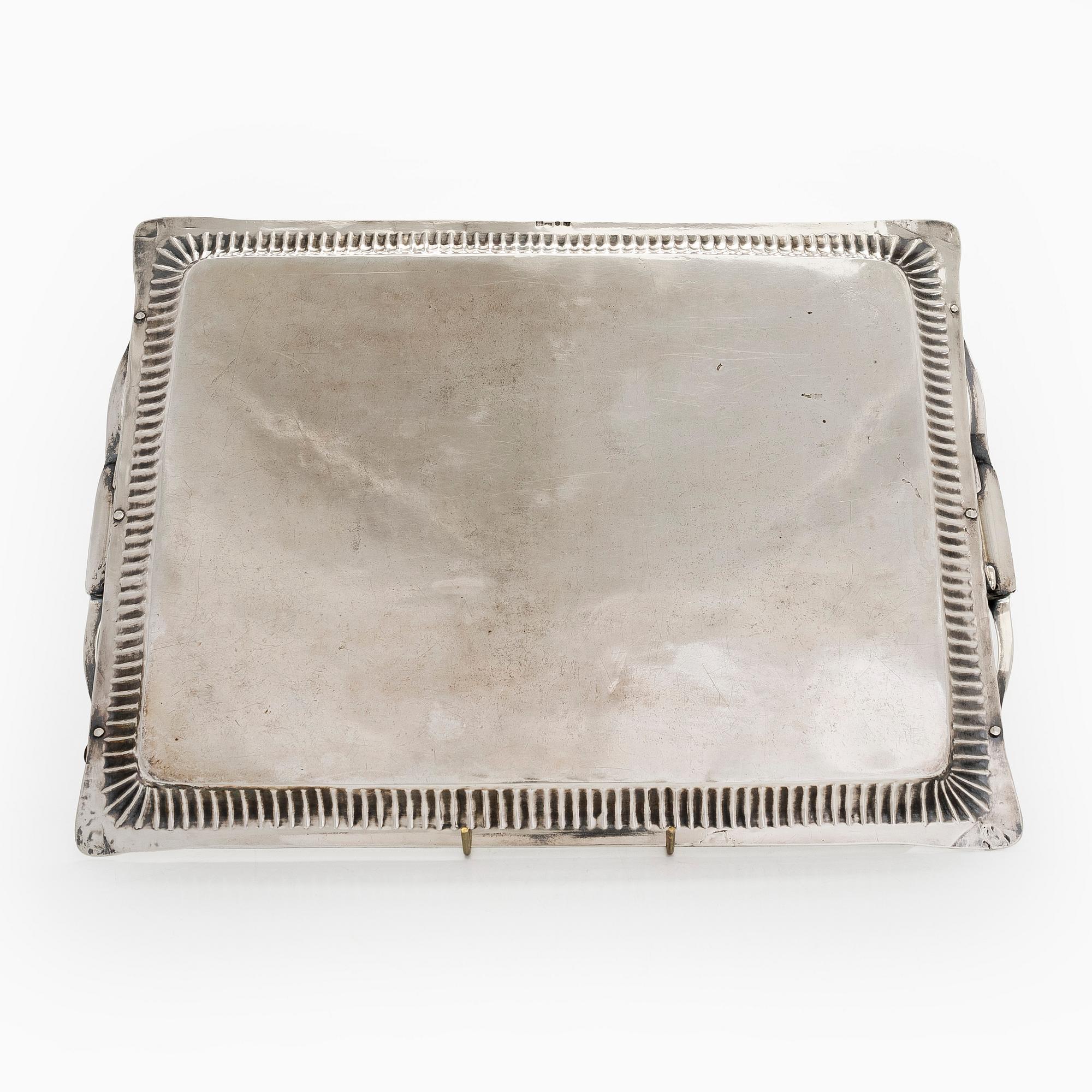 A silver tray, Saint Petersburg 1826. Unidentified maker's mark, Cyrillic M.F.