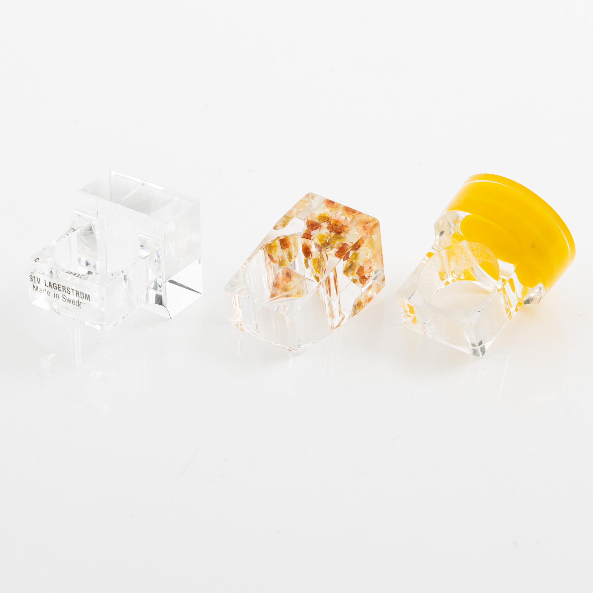 Siv Lagerström, three acrylic rings, 1970s.