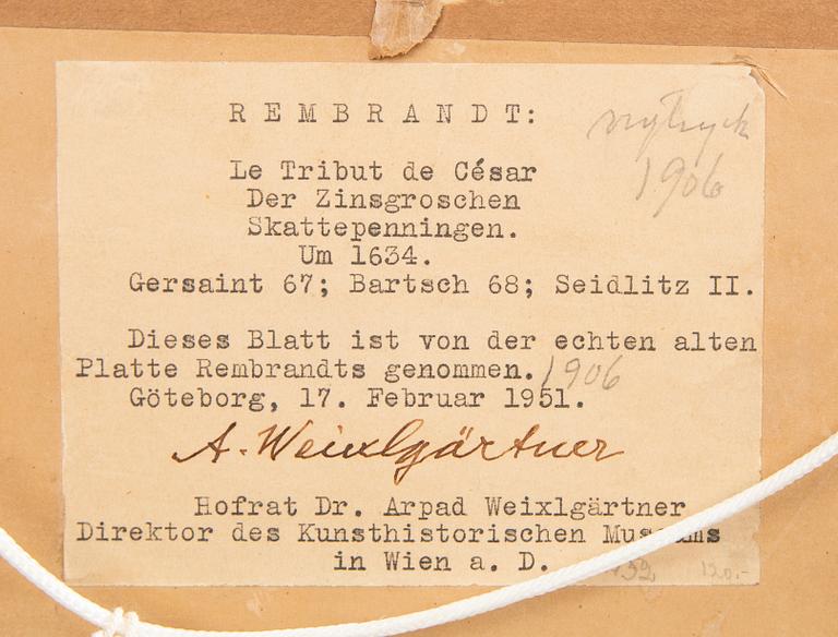 Rembrandt Harmensz van Rijn, The Tribute Money, later print.