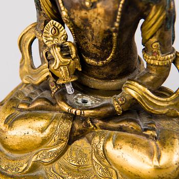 A Tibetan gilded copper-metal-alloy Amitabha Buddha statue, the first half of 19th century.