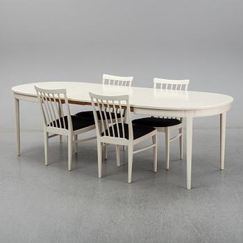 Carl Malmsten, A dining table with four chairs, Bodafors 1960's.