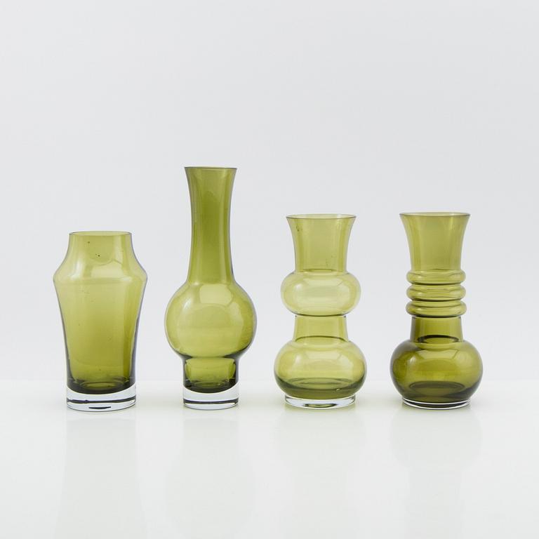 Tamara Aladin, Vases, 4 pcs, glass, Riihimäen Lasi, Finland, 1960s/70s.
