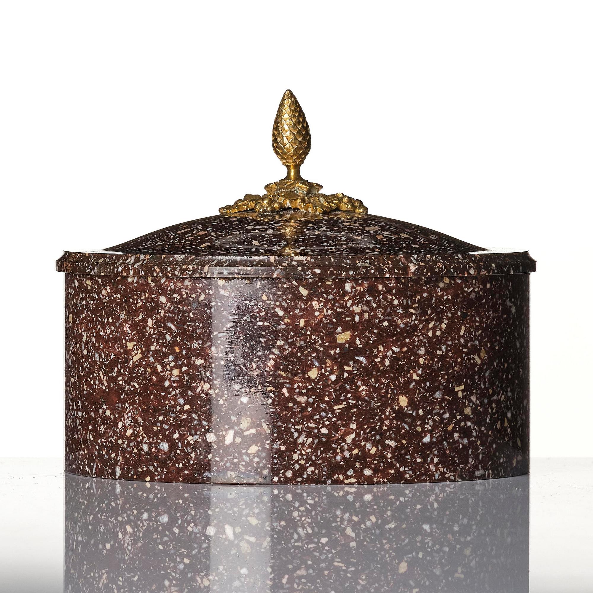 An Empire 'Blyberg' porhyry butter box from Älvdalen, Sweden, early 19th century.