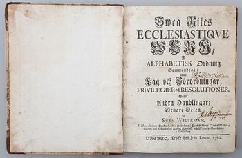 BOK: Swea Rikes Ecclesiastique Werk I Alphabetisk Ordning af Sven Wilskman, tryckt 1782.Hfrb.