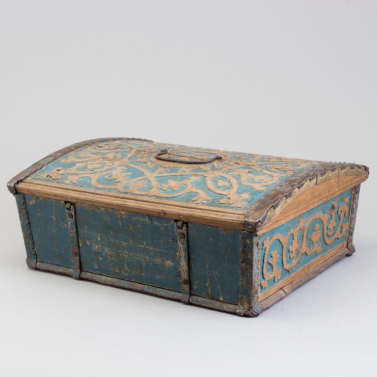 A SWEDISH WOODEN BOX, dated 1761.