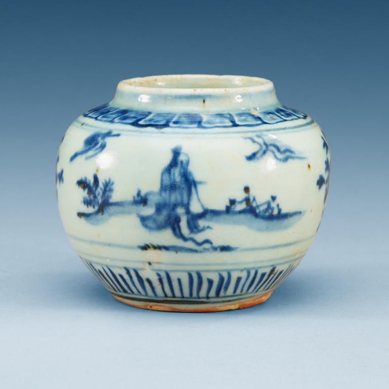 A blue and white small jar, Ming dynasty (1368-1644).