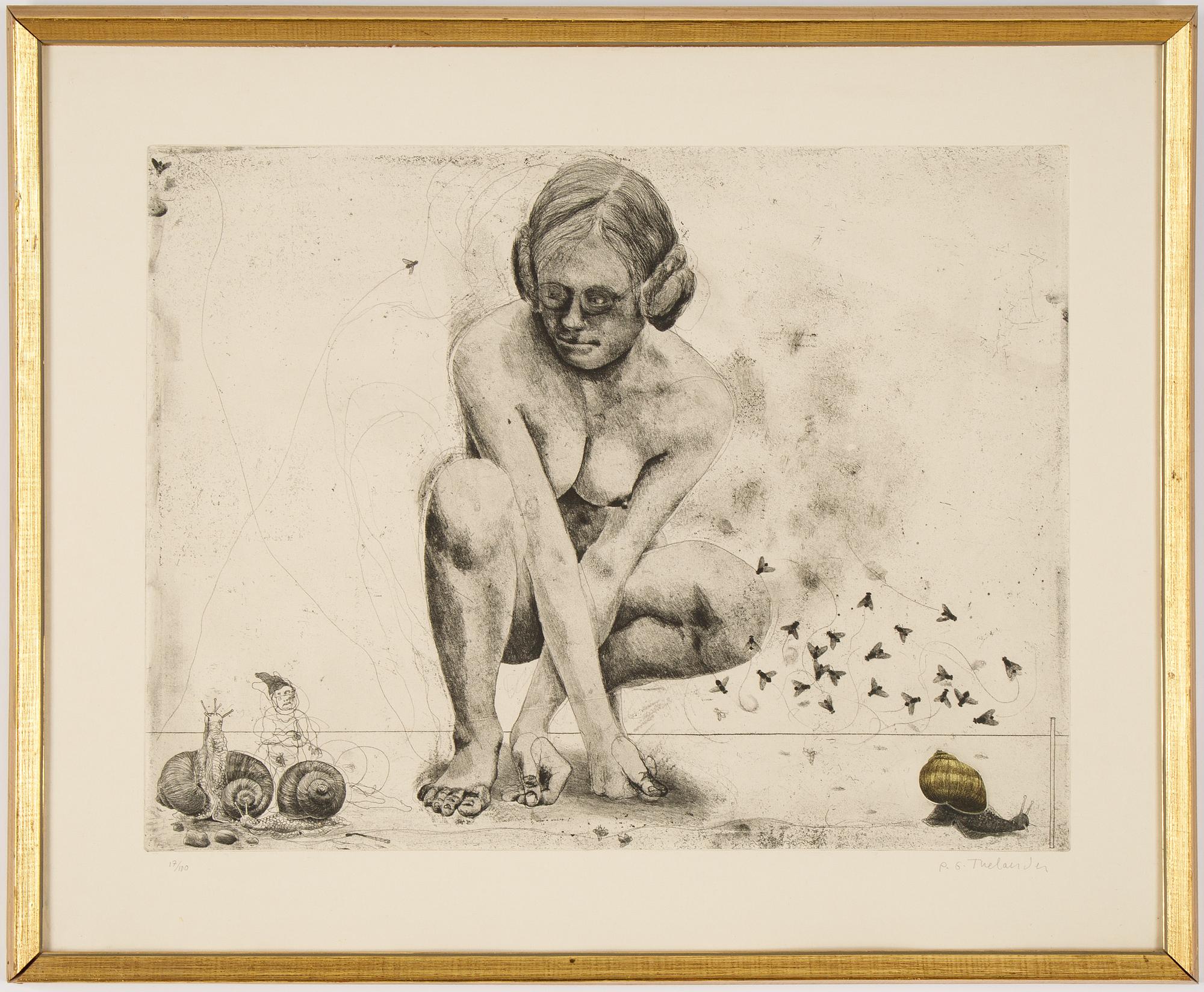PG Thelander, etching in colours, 1975, signed 17/100.