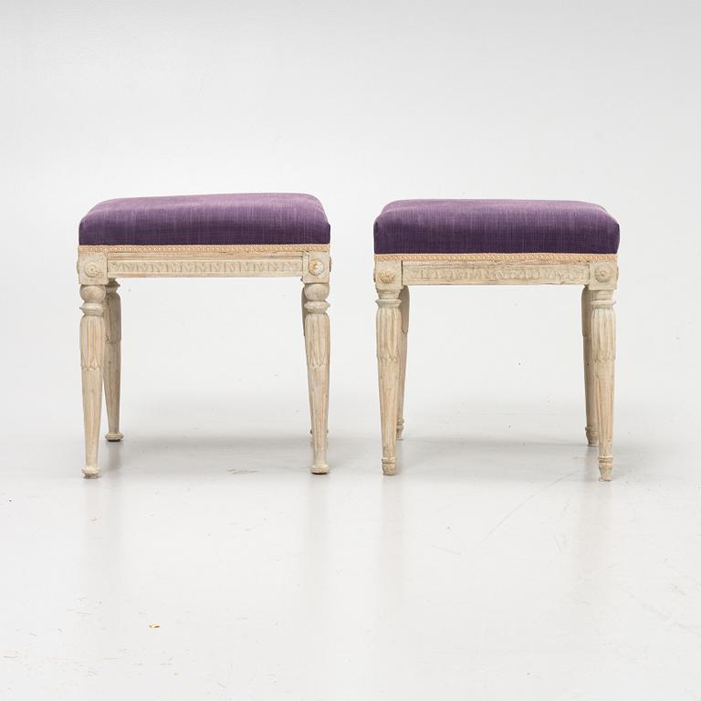 two similar Gustavian stools, around 1800.