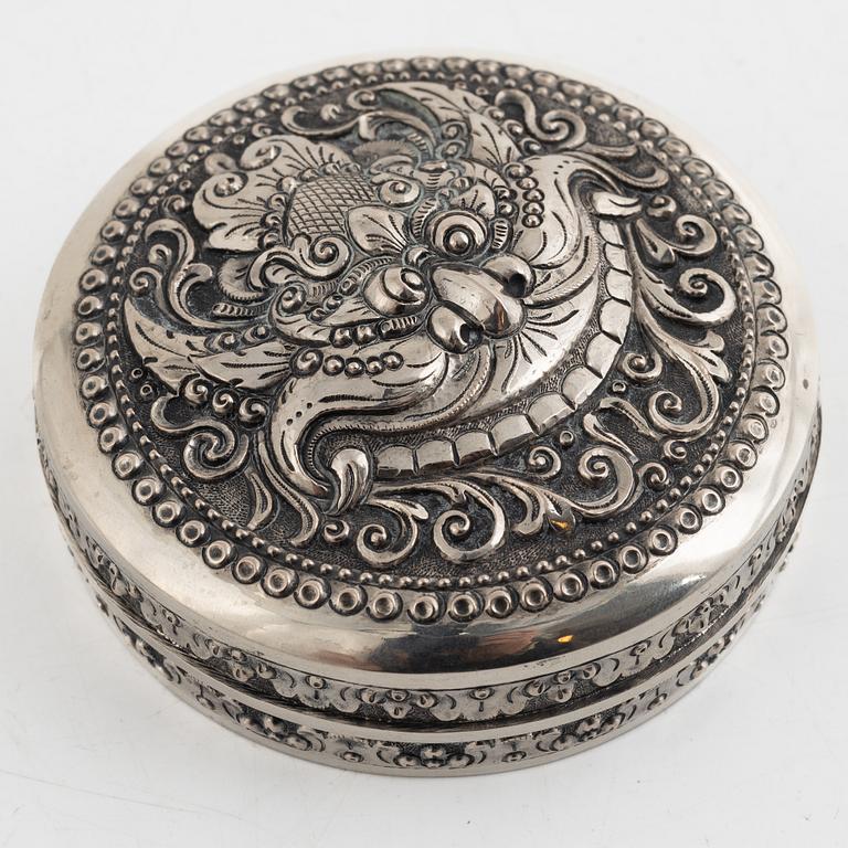 A silver bowl and a box with cover, including Denmark, mid 19th Century.