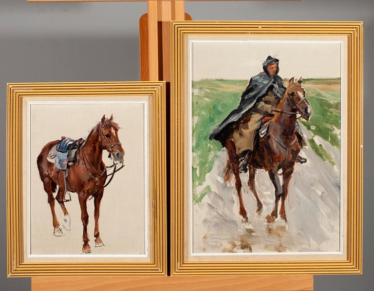 OKÄND KONSTNÄR, 2 st, olja på skiva, andra bär otydlig signering, 1900-talets första hälft.