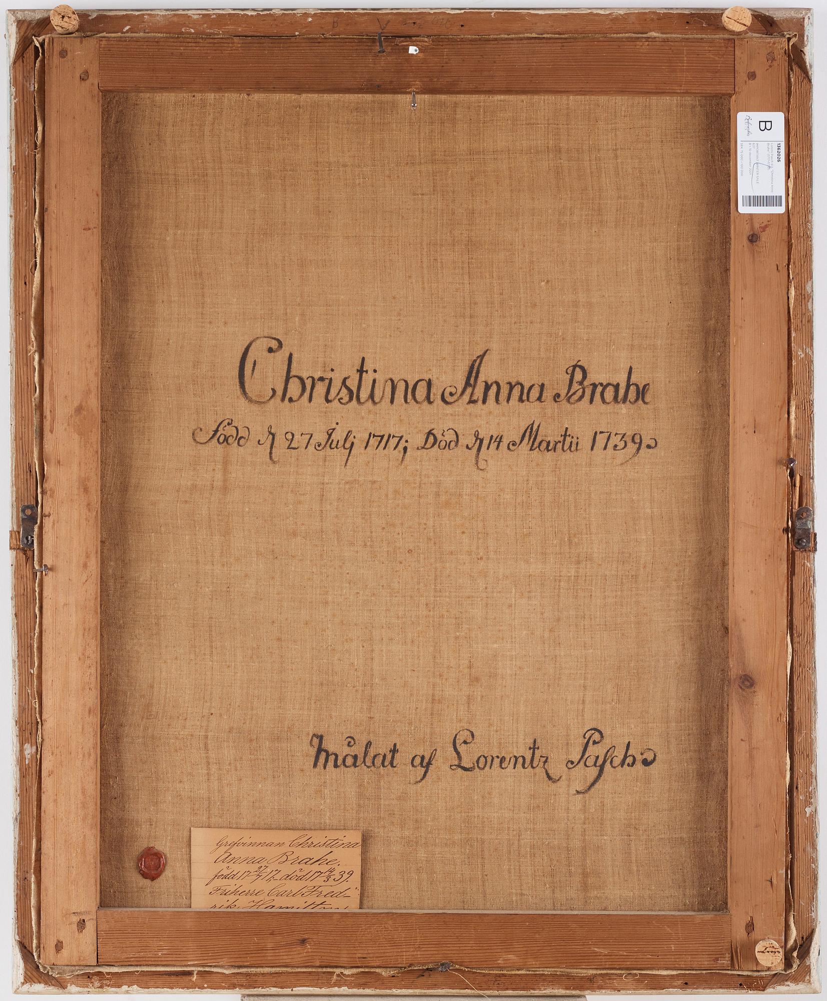 Lorens Pasch d ä, "Christina Anna Brahe" (1717-1739).
