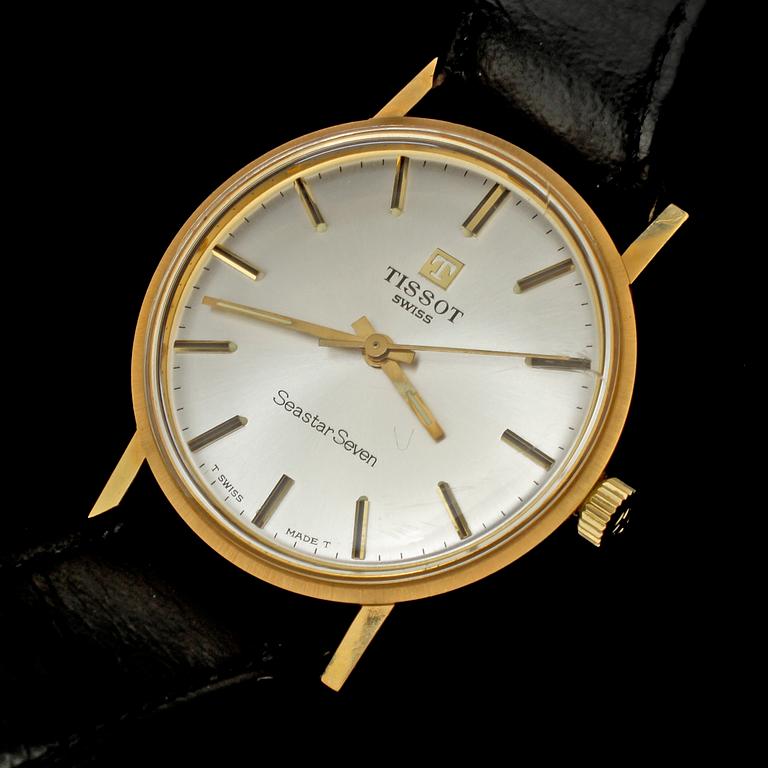 HERRARMBANDSUR, 18k guld, Tissot, "Seastar Seven", 1900-tal. Vikt 32 g.