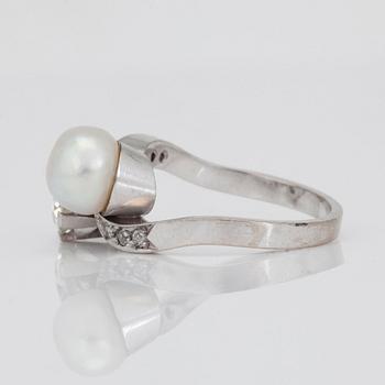 A circa 1.50cts old-cut diamond and probably natural saltwater pearl.