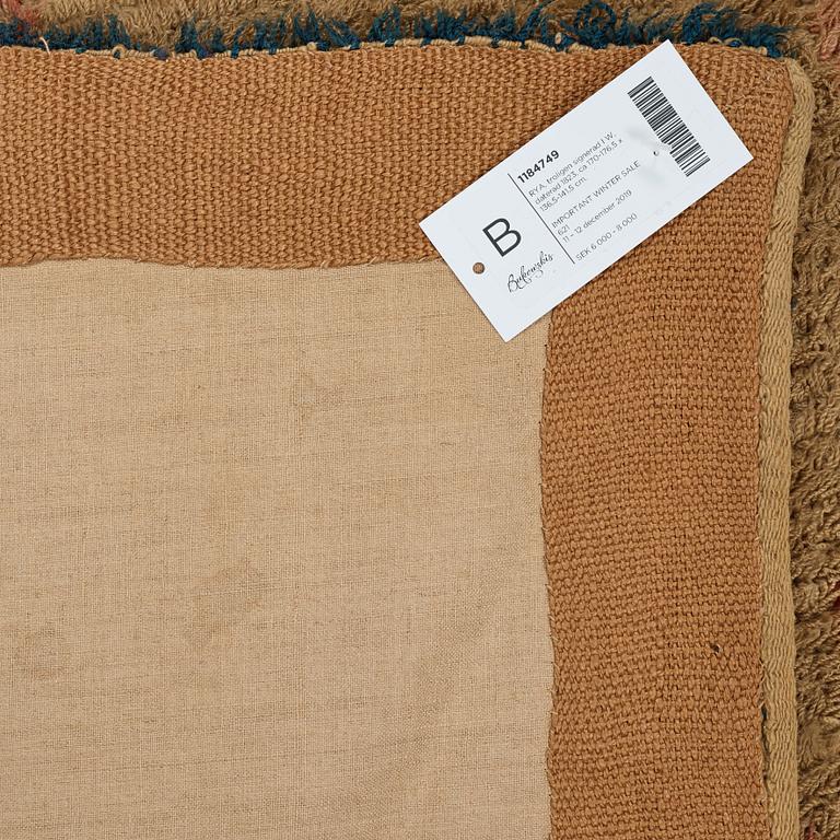 A RYA BED COVER, possibly signed I W, dated 1823, ca 170-176,5 x 136,5-141,5 cm.