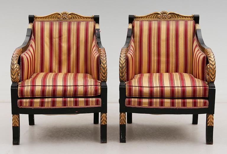 FÅTÖLJER, 1 par, empirestil, 1900-tal.