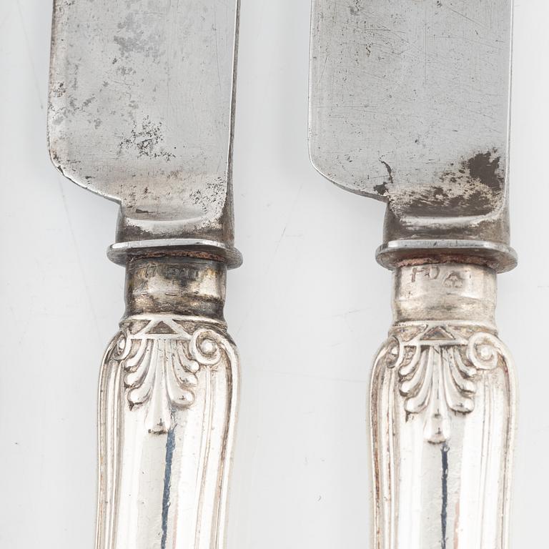 Six Swedish Silver Dining Knives, mark of Johan Petter Grönvall, Stockholm 1837.