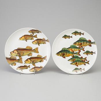 FORNASETTI, five porselain 'Pesci' fish plates from Fornasetti, Milan, Italy, 1955.